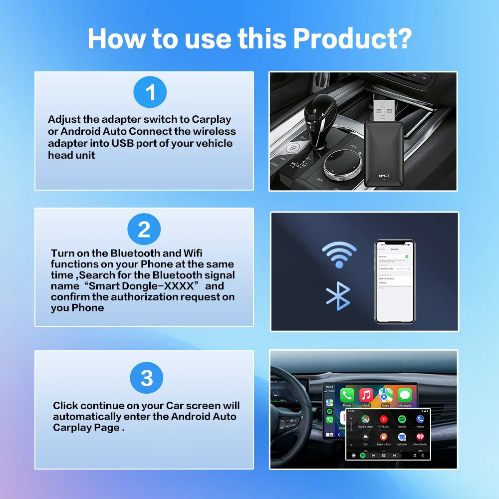 Wireless Android Auto Carplay Adapter 2in1 Dongle Play&Plug For Audi Buick Cadillac Chery Chevrolet Ford GMC Haval Honda Kia MG