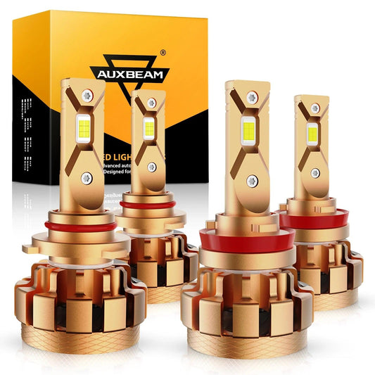 AUXBEAM 9005+H11 Headlight LED Bulbs 70W 7000lm 6000K 2 Pairs LED White Light for Car Headlight Fog Lamp Series F-16 plus