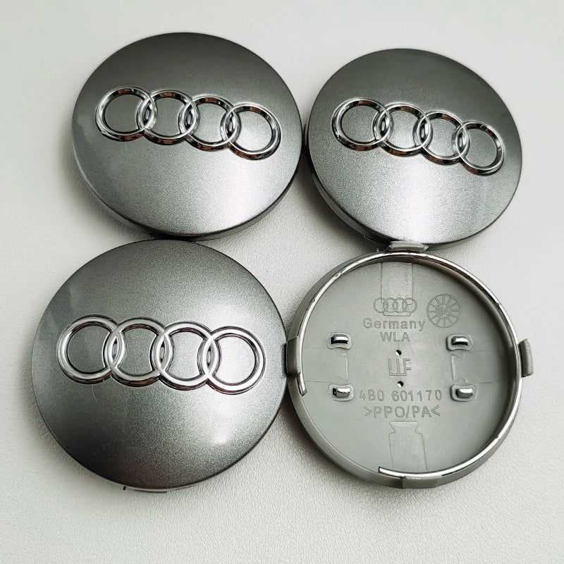 4pcs 60mm Black Grey Car Styling Badge Wheel Center Hub Cap Rim Caps For Audi Emblem 4B0601170 A1 A3 A4 A5 A6 Auto Accessories