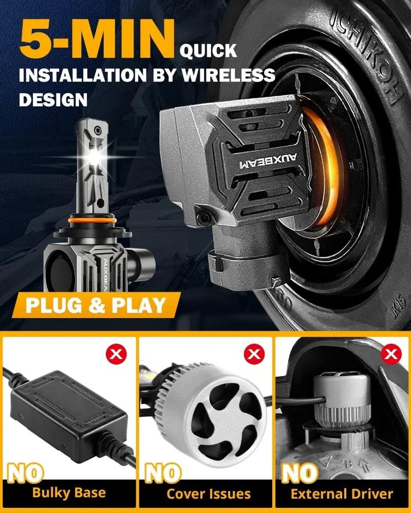 AUXBEAM 110W LED Headlight Bulbs H7 H11 9005 9006 LED Bulbs 24000LM 6500K Cool White Integrated LED Light Bulb Q30 SERIES