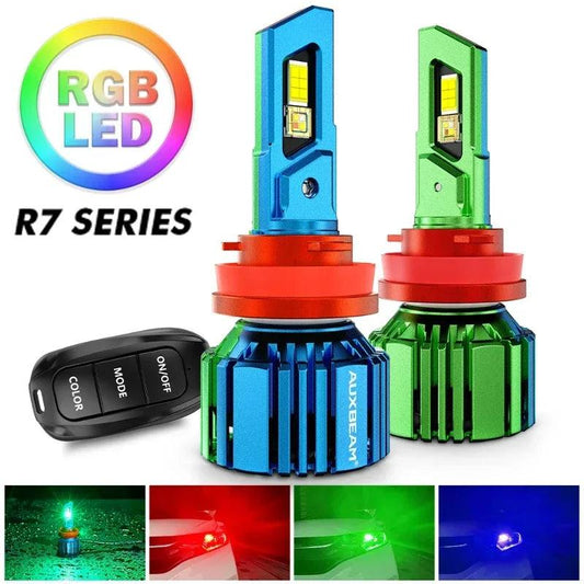 AUXBEAM R7 Series RGB LED Single Copper Tube Headlight Bulb with Remote Control