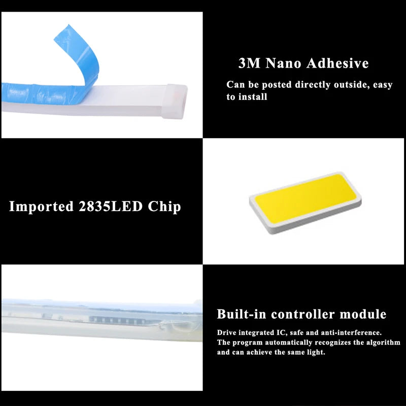 2pcs LED DRL Car Daytime Running Light Signal Lamp Flexible Decorative Strip Auto Headlights White Turn Yellow Flowing Signals