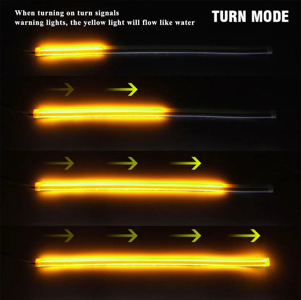 2pcs LED DRL Car Daytime Running Light Signal Lamp Flexible Decorative Strip Auto Headlights White Turn Yellow Flowing Signals
