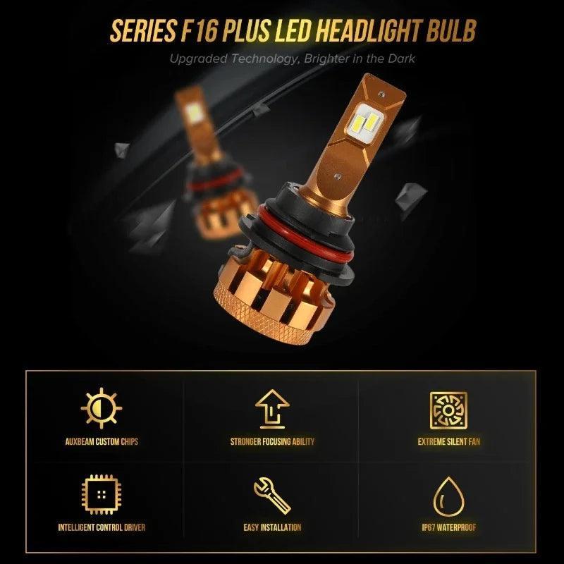 AUXBEAM 70W 6000K 6000LM LED Headlight Bulbs H4 H7 H11H13 9004 9005 9006 9007 9012 Series F-16 plus