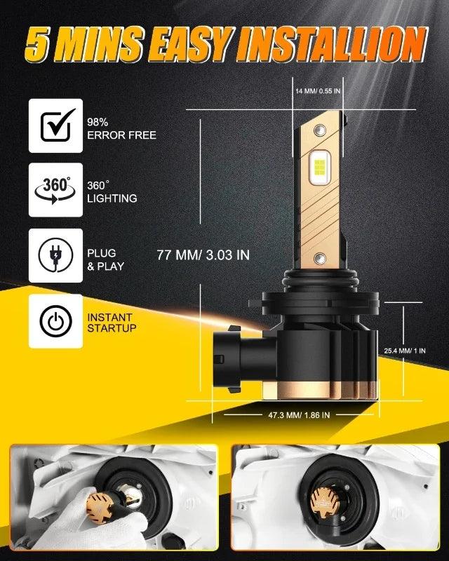 AUXBEAM Car Light Headlight 44W 8000LM 3000K/6500K 9006 HB4 LED Fog Light/DRL Bulbs Z3 Series
