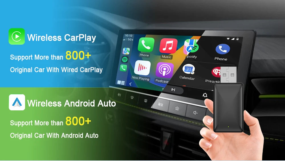 Wireless Android Auto Carplay Adapter 2in1 Dongle Play&Plug For Audi Buick Cadillac Chery Chevrolet Ford GMC Haval Honda Kia MG