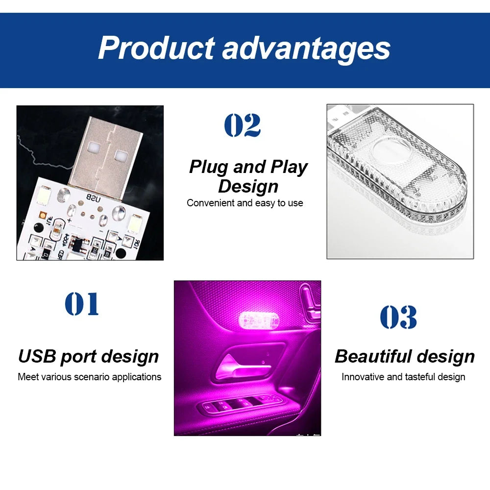 1pc LED Car Mini Touch Light USB Charging Portable Auto Ceiling Reading Night Lamp Wireless Magnetic Decoration Ambinet Light