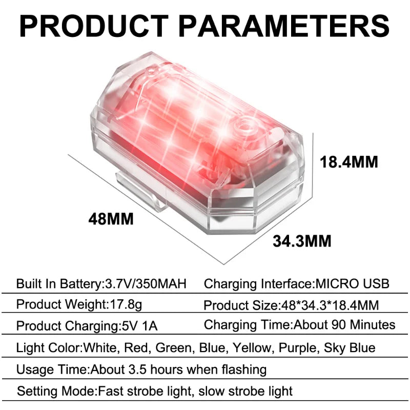 Wireless Remote Control LED Strobe Light for Motorcycle Scooter Anti-collision Warning Lamp Flash Indicator Drones Accessories