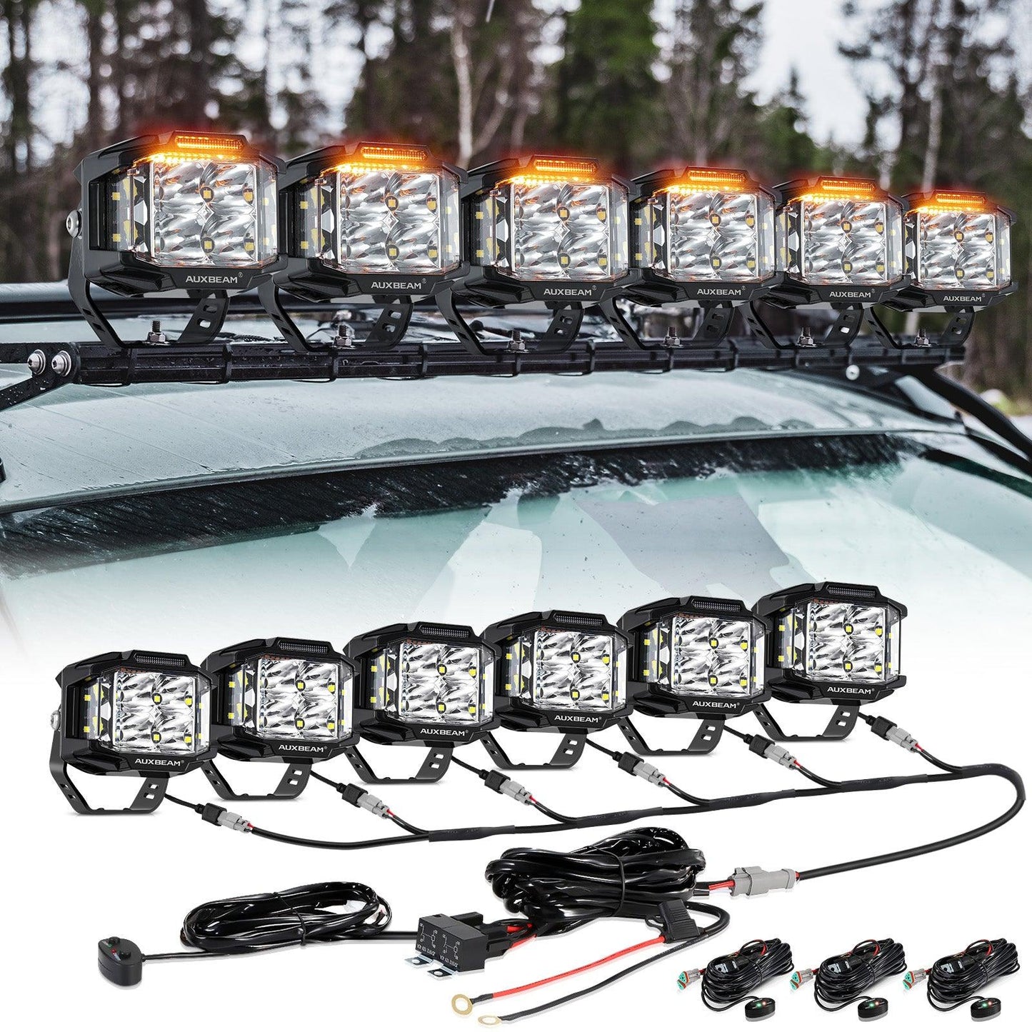 V-MAX Series | 4 Inch 92W 8960LM Combo Beam Side Shooter LED Square Pod Lights with Amber DRL 