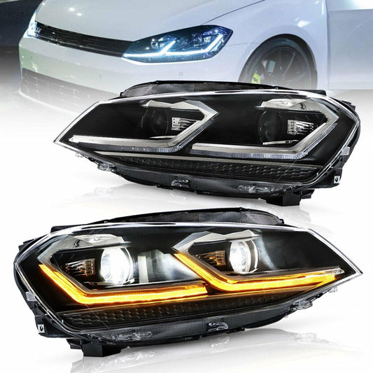 LED Headlight Assembly Projector Black For 2012-2017 Volkswagen Golf 7th Gen (Mk7, Typ 5G)