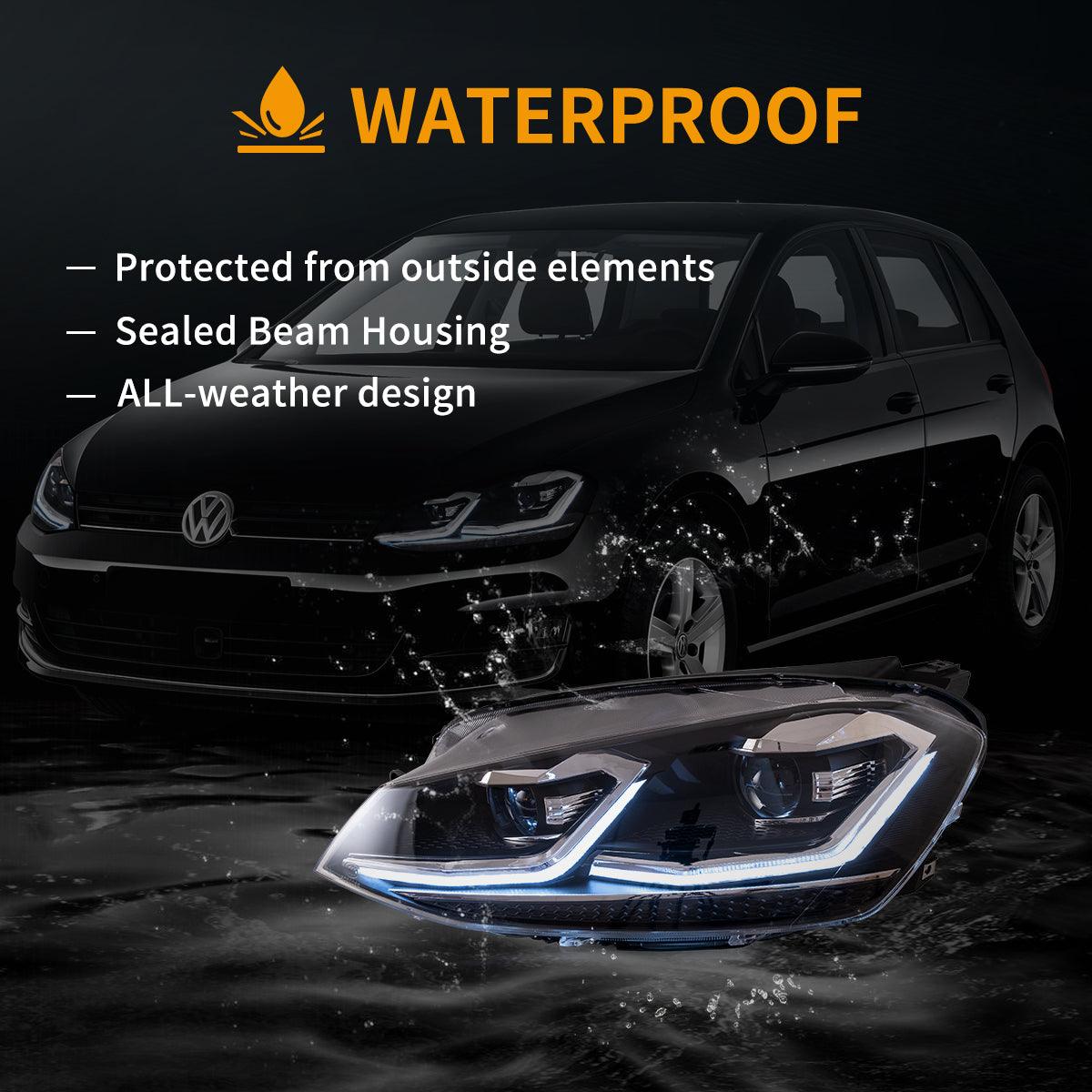 LED Headlight Assembly Projector Black For 2012-2017 Volkswagen Golf 7th Gen (Mk7, Typ 5G)