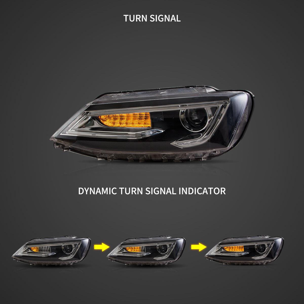 LED Headlight Assembly Dual Beam Projector Black For 2010-2018 Volkswagen Jetta