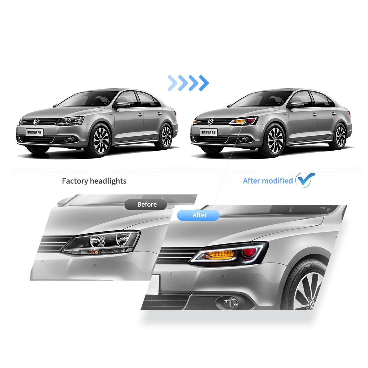 LED Headlight Assembly Dual Beam Projector Black For 2010-2018 Volkswagen Jetta
