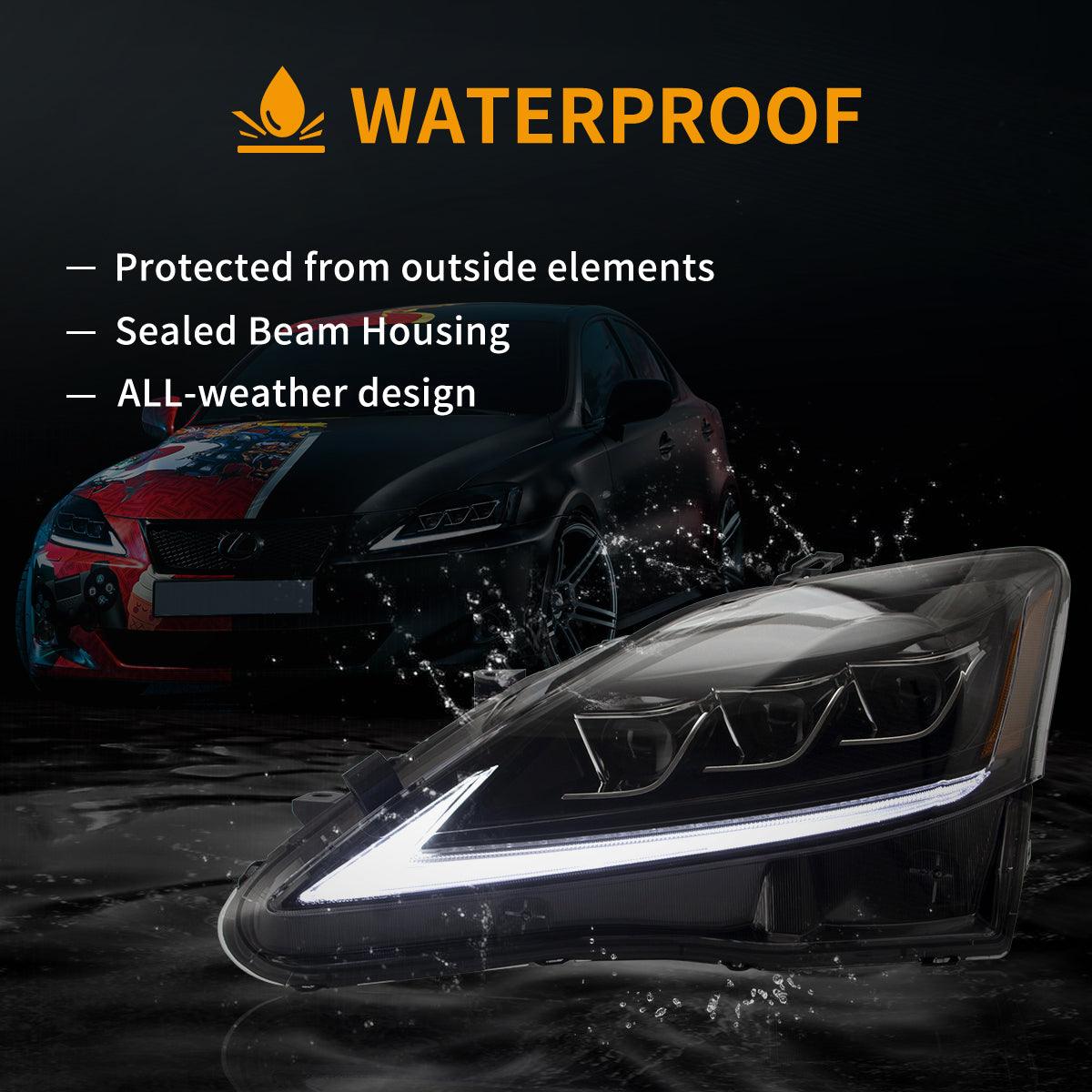 LED Headlight Assembly Matrix Projector Black For 2006-2012 Lexus IS250/IS250C/IS350/IS220d & 2008-2014 ISF(XE20)