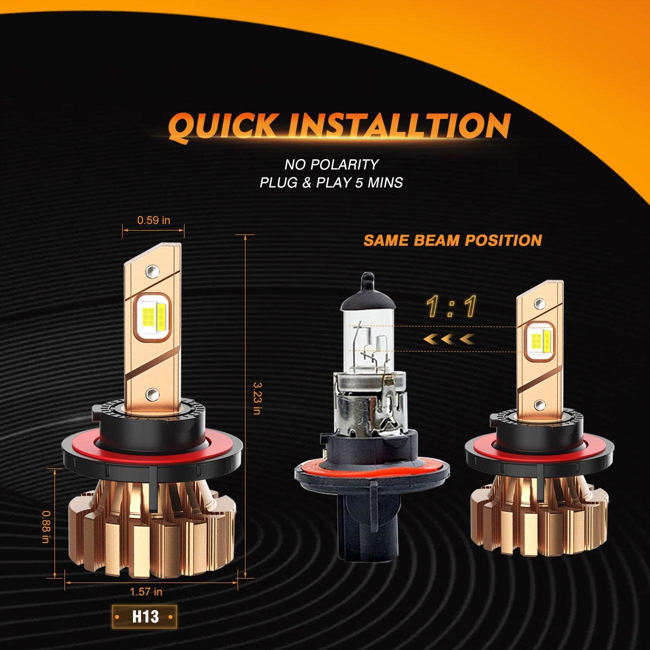 Bombillas de faros LED H13 44W 4000LM Serie X60 Sin ventilador 6500K Blanco frío | 2 bombillas 