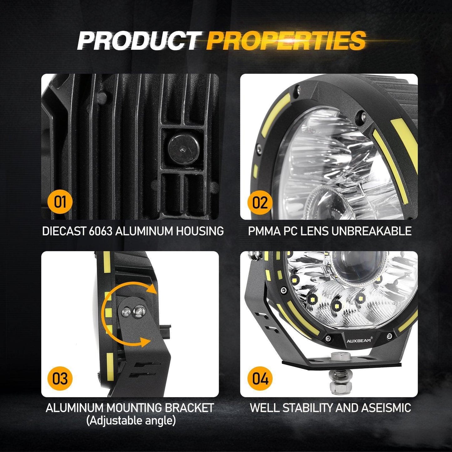 360-PRO Series | 7 Inch 230W 33332LM Custom Lens Offroad LED Driving Lights 