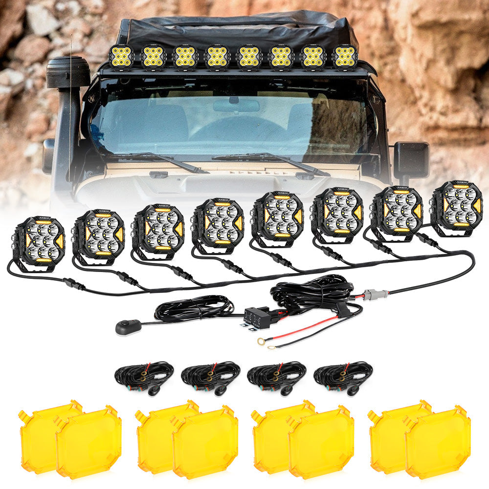 CUBE-Z Series 4 Inch LED Pod Lights Off Road Lights with White DRL &amp; Amber Turn Signal Lights