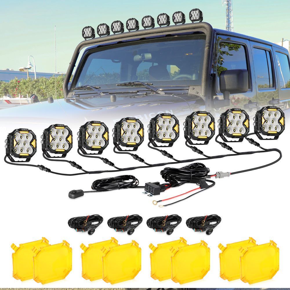 CUBE-Z Series 4 Inch Flood LED Pod Lights Off Road Lights with White DRL &amp; Amber Turn Signal Lights