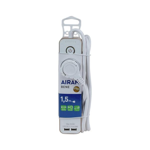 Extension cable Airam Bene, 3-OS + 2xUSB, 1.5 m / IP20 - SPEED LIGHT