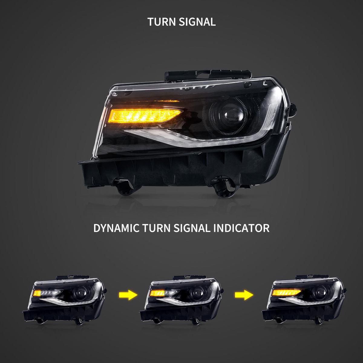 LED Headlight Assembly RGB Dual Beam Projector Black For 2014-2015 Chevrolet Camaro