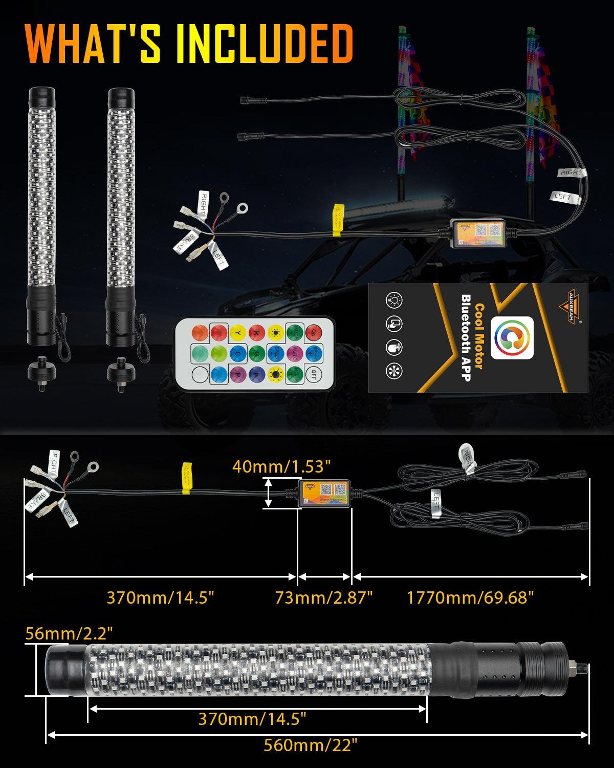 New LED RGB Whip Lights with Turn Signal & Brake Light, Bluetooth APP/ Remote Control