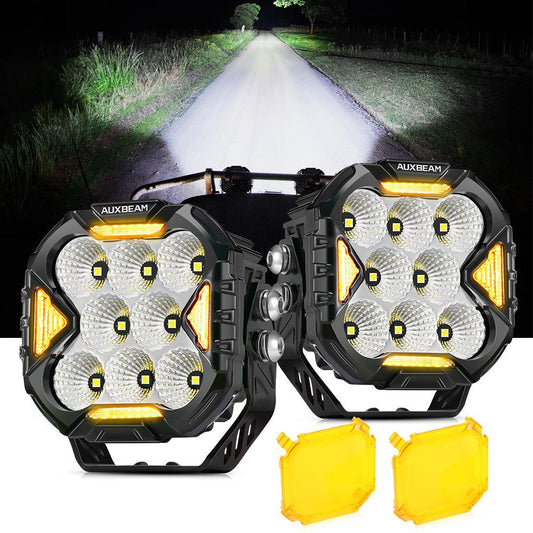 CUBE-Z Series 4 Inch Flood LED Pod Lights Off Road Lights with White DRL &amp; Amber Turn Signal Lights