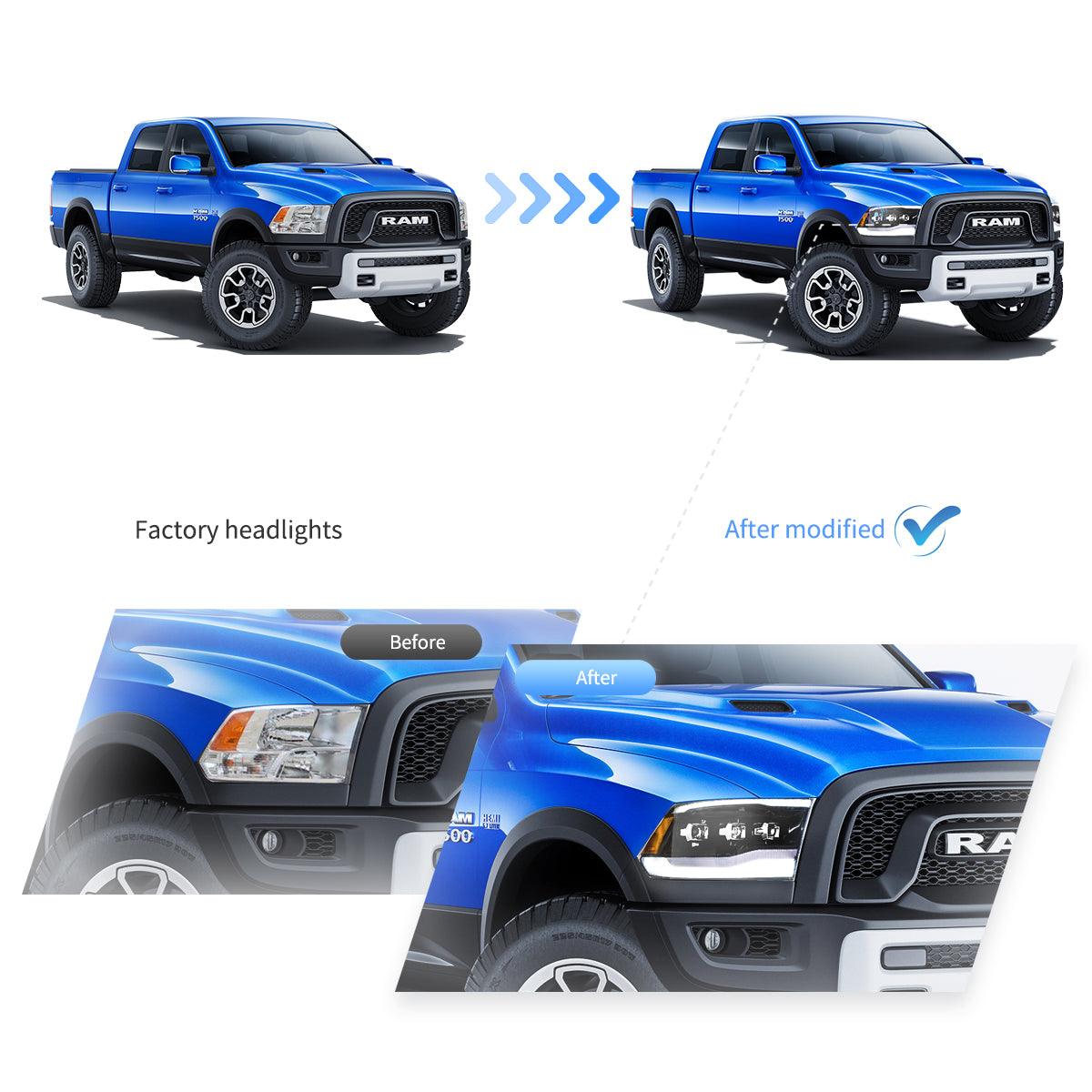 LED Headlight Assembly Matrix Projector Black For 2009-2018 Dodge Ram 4th Gen 1500 2500 3500