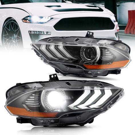 LED Headlight Assembly Dual Beam Projector Black For 2018-2024 Ford Mustang 6th Gen Facelifted