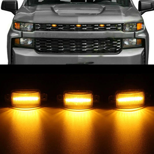 (3pcs/set)  LED Front Grille Lights Raptor Style Amber Light Fit for Chevrolet Silverado 1500 2016-2021 (Amber shell/ Smoked shell）