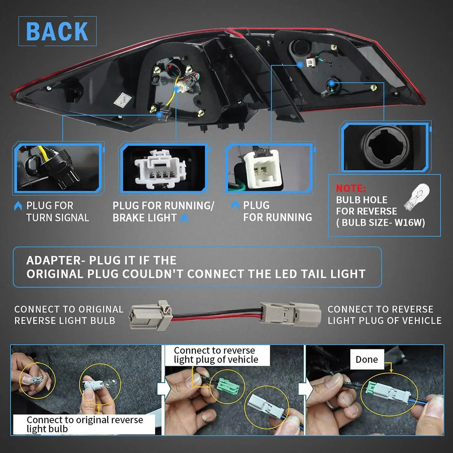 LED Tail Light Assembly With Sequential Turn Signal For 2013-2017 Honda Accord 9th Gen Sedan