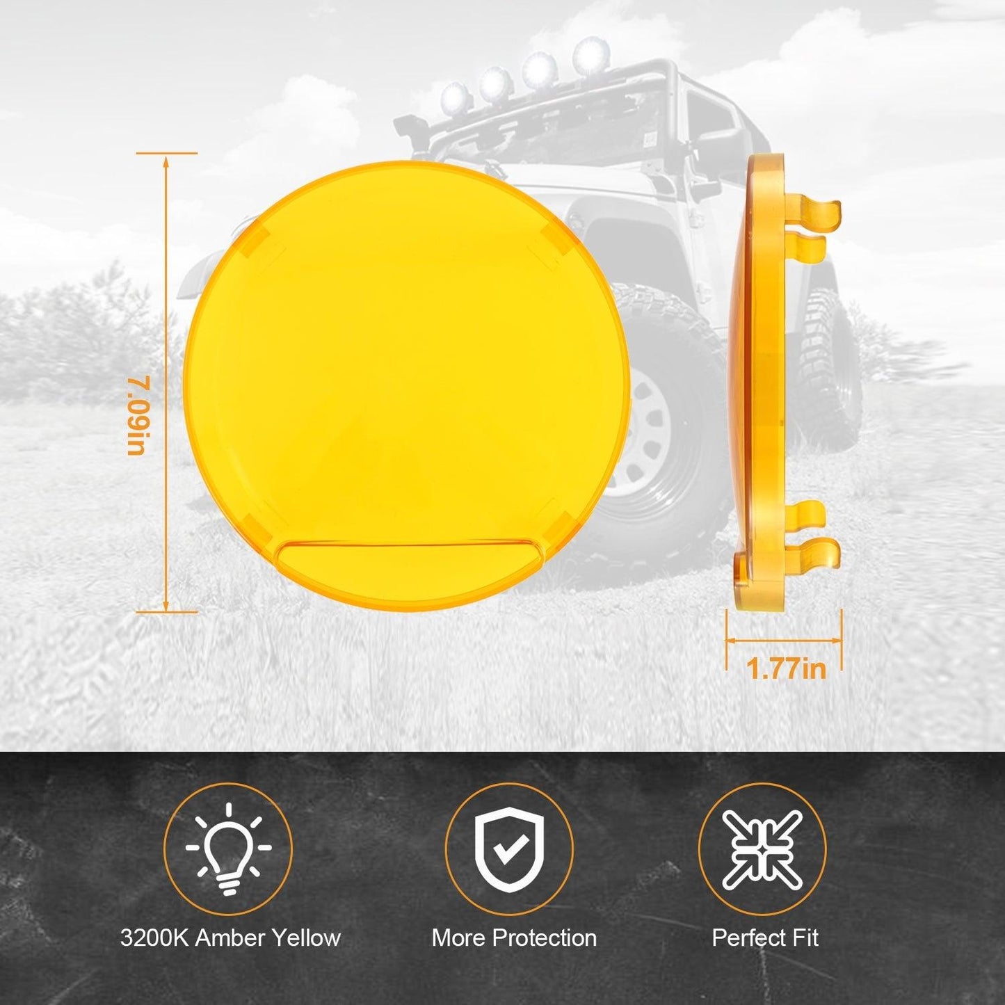 (2pcs/set) 7 Inch 90W Round Spot Beam Offroad LED Driving Lights w/ SAE Compliant+Amber/Black Covers(Optional) 