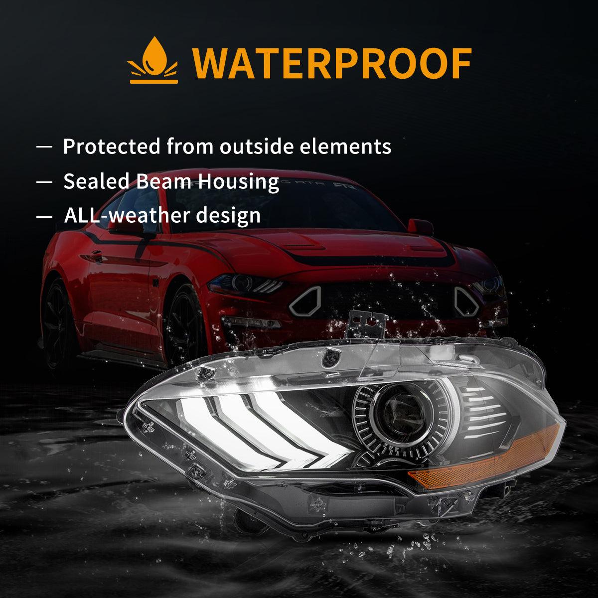 LED Headlight Assembly Dual Beam Projector Black For 2018-2024 Ford Mustang 6th Gen Facelifted