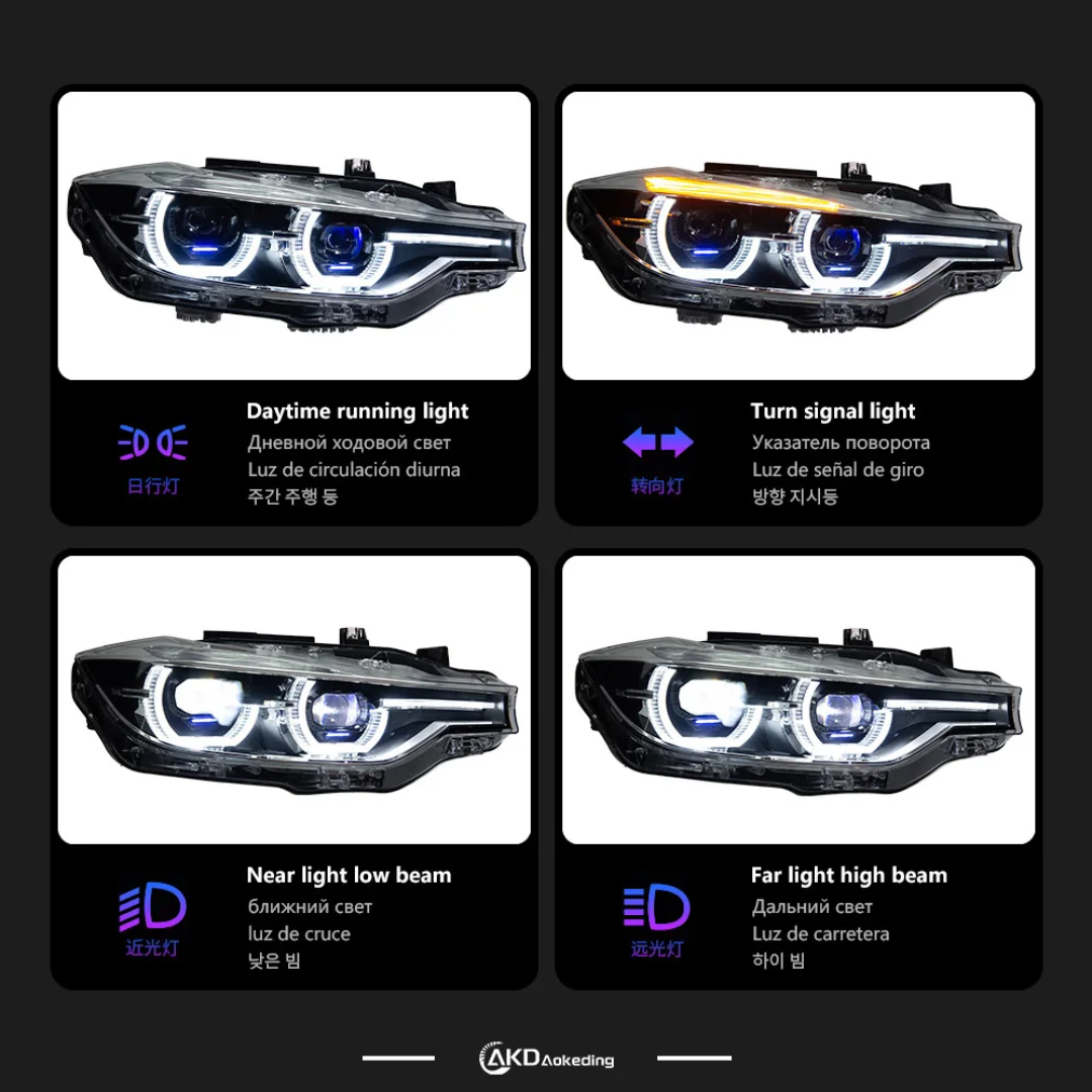 Phare Avant LED BMW F30 / F31 / F35 3 Series (2012-2019) – Feux de jour, lentilles, style M4