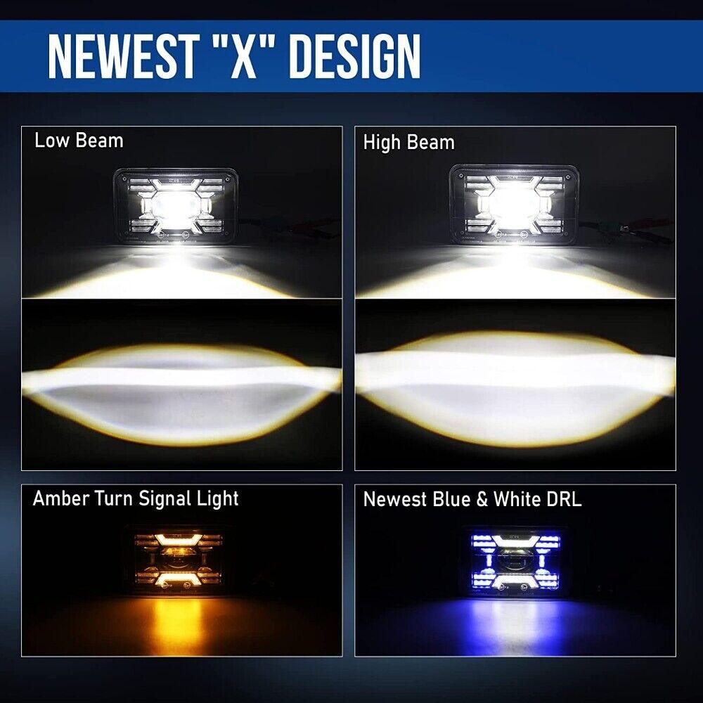 (2pcs/set) 4x6 Inch Sealed Beam LED Headlights with Hi-Lo Beam DRL Turn Signal Light