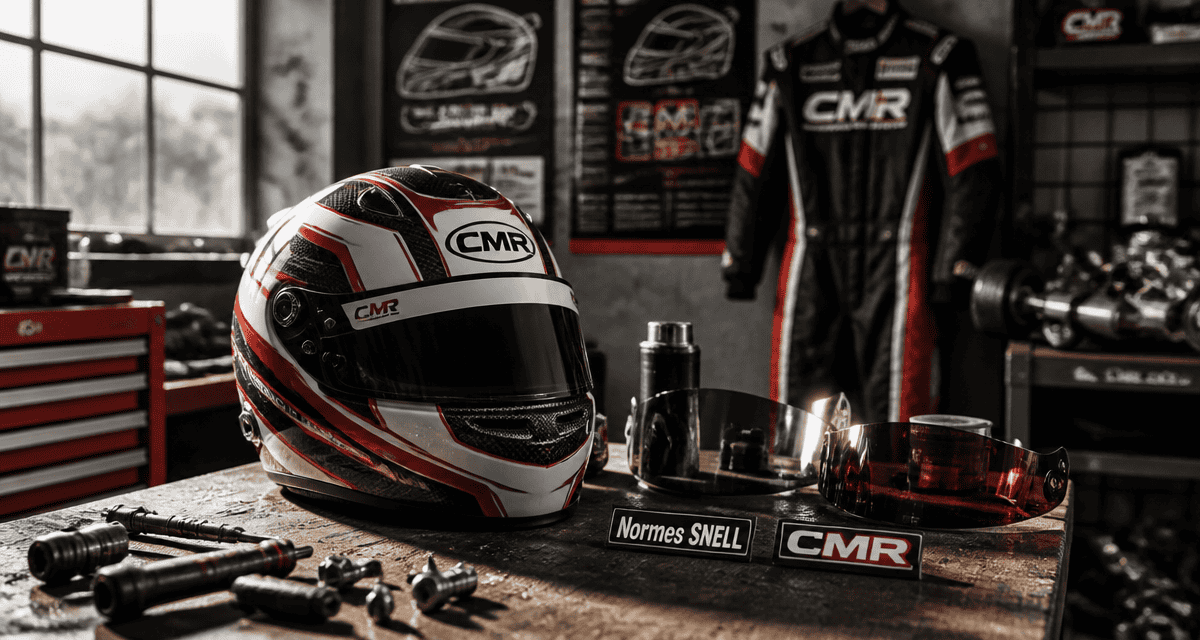 casque karting haut de gamme sur établi atelier