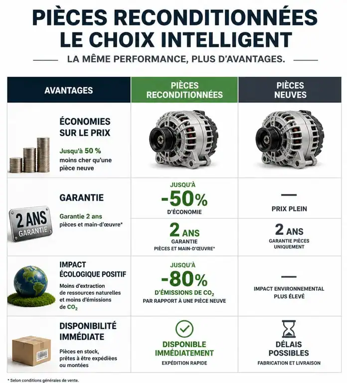 Comparatif pièce automobile neuve vs reconditionnée Auto Platinium