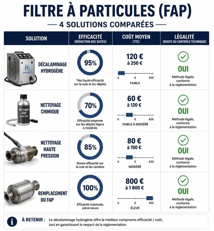 Comparatif des solutions d'entretien et de réparation du filtre à particules FAP