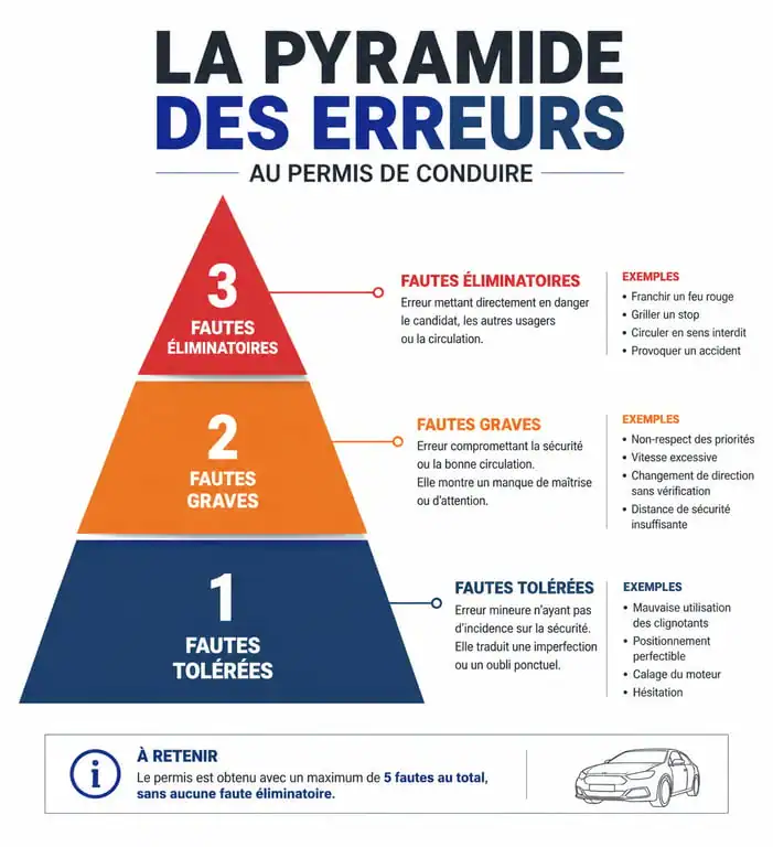 Infographie des niveaux de fautes éliminatoires au permis de conduire