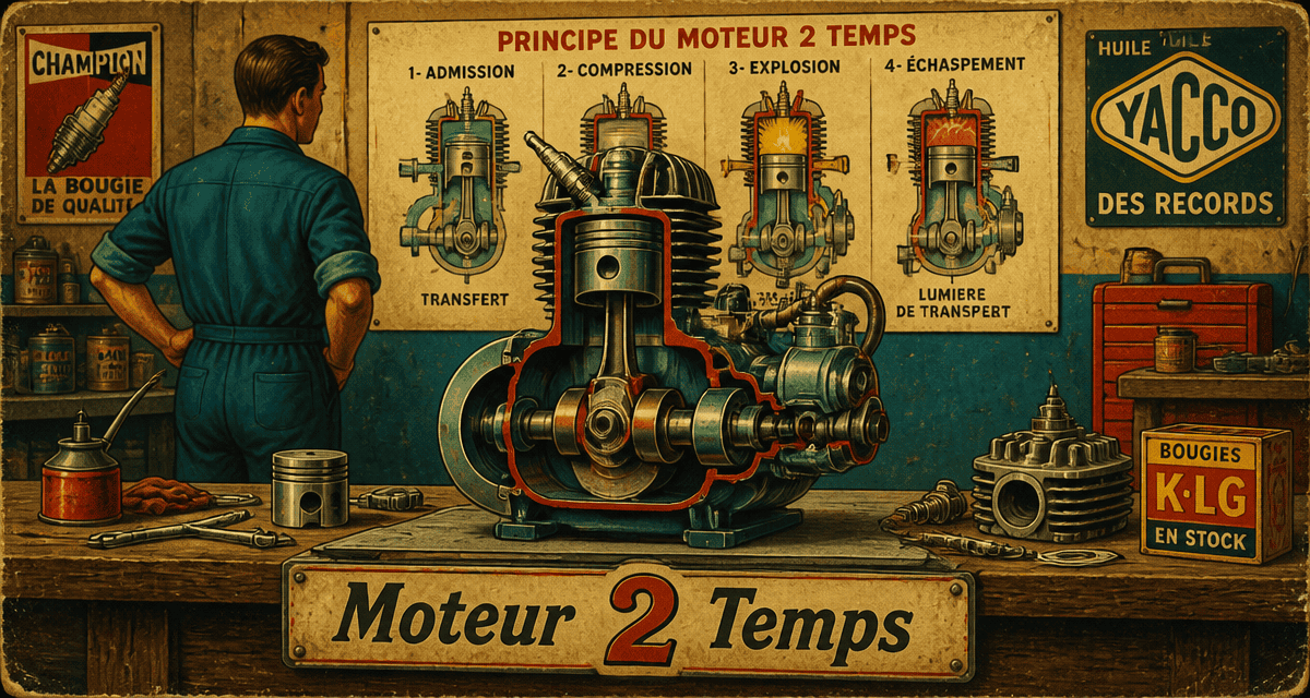 fonctionnement du moteur 2 temps sur affiche rétro