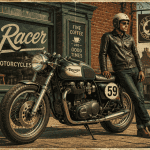 Moto cafe racer vintage devant café anglais