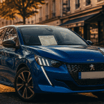 Peugeot 208 essence occasion GT Line bleu sur place pavée