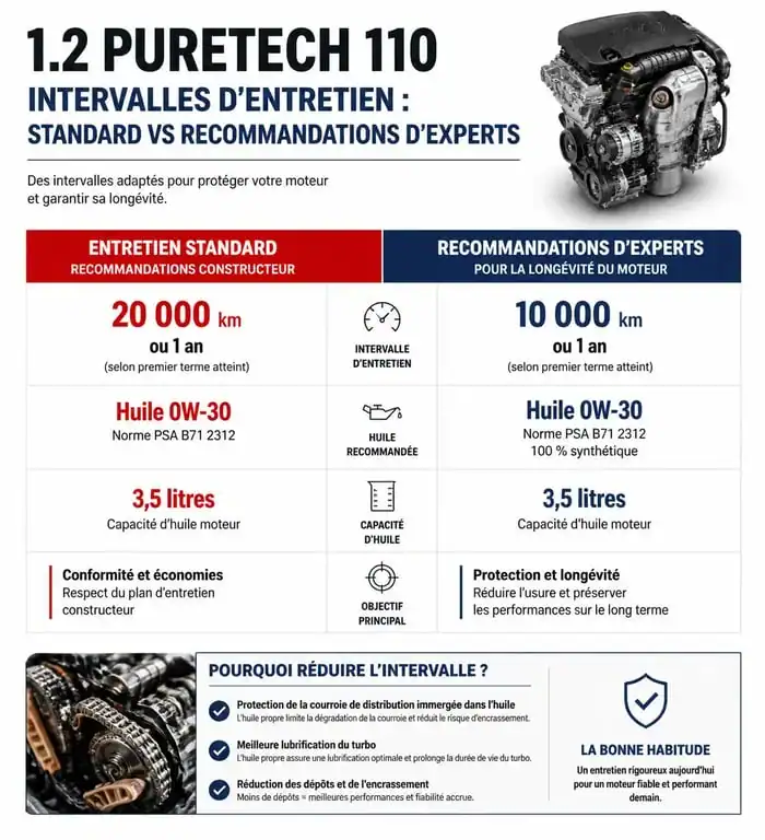 Infographie comparative entretien et durée de vie moteur 1.2 PureTech 110
