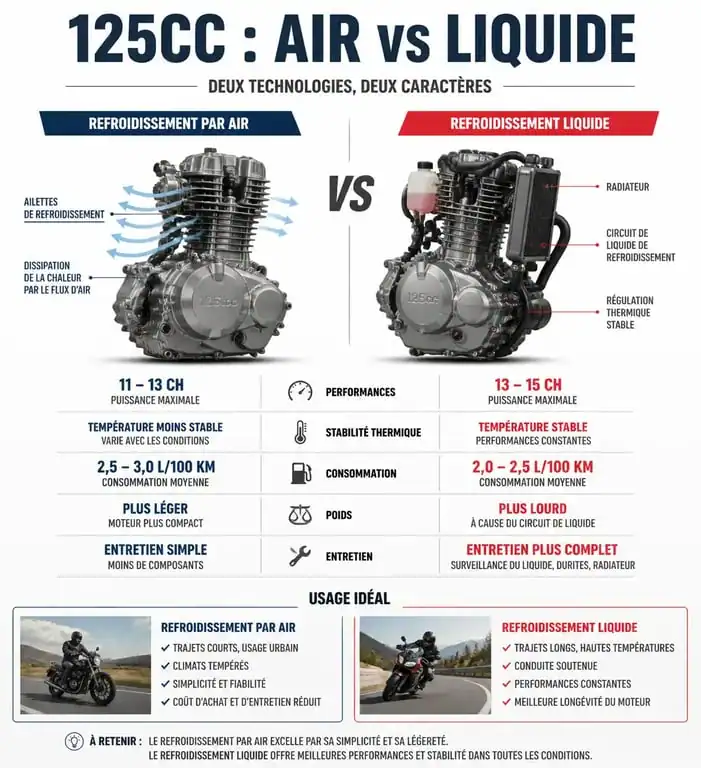 Comparatif technique moteur moto 125 4 temps refroidissement air vs liquide