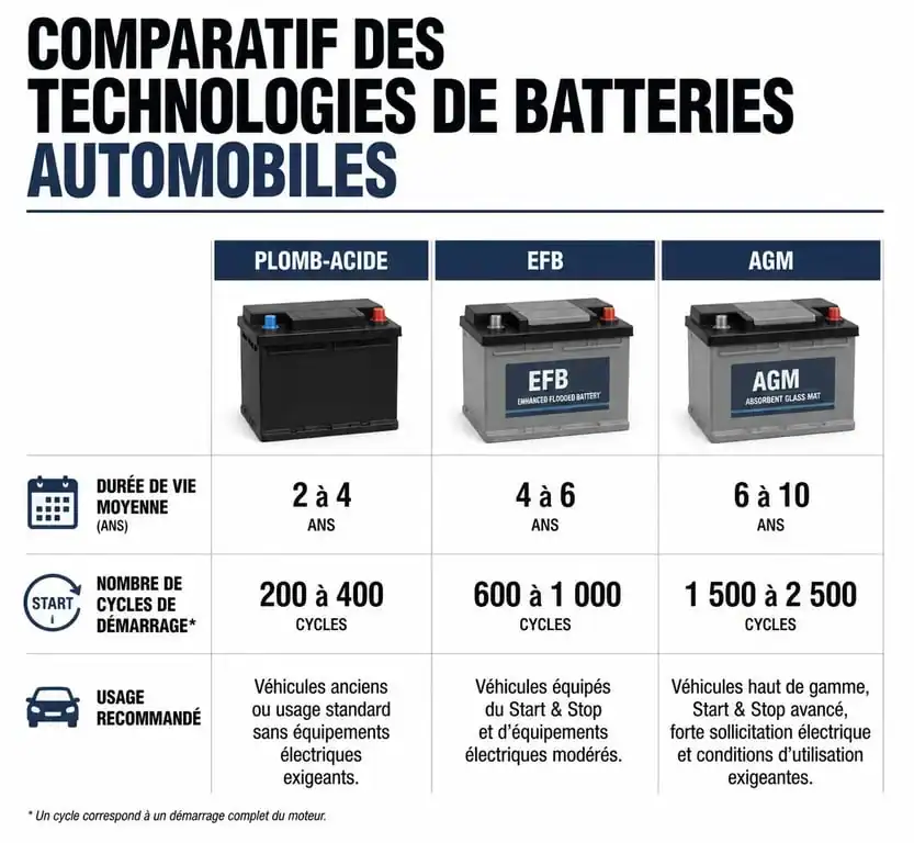 Comparatif des durées de vie des batteries de voiture Start and Stop : EFB vs AGM