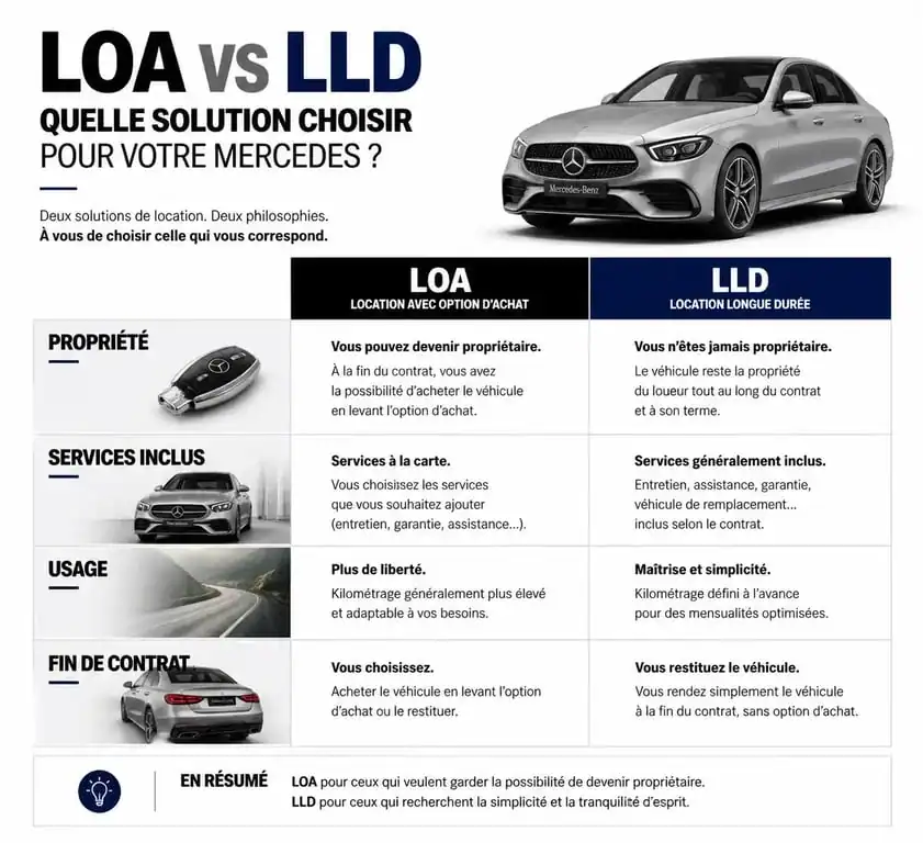 Comparatif LOA et LLD pour leasing voiture Mercedes