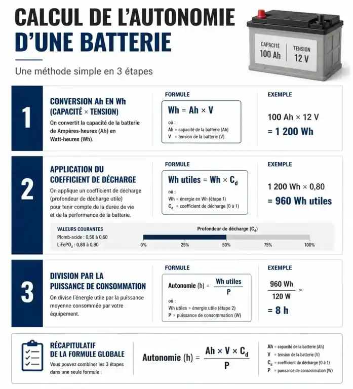 Schéma explicatif du calcul d'autonomie batterie bede-asso.org