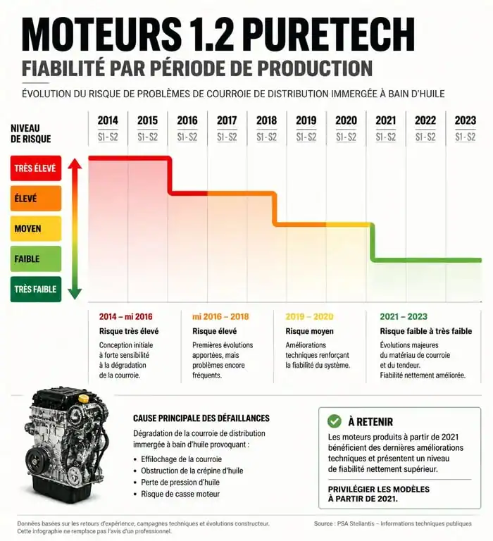 Infographie fiabilité moteur 1.2 PureTech par année de production
