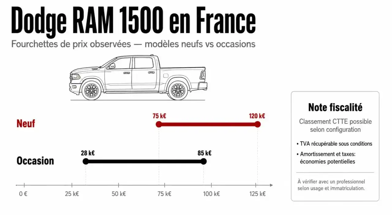 Récapitulatif des prix du Dodge RAM en France : neuf vs occasion et avantages fiscaux