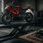 pont moto rouge atelier mécanique