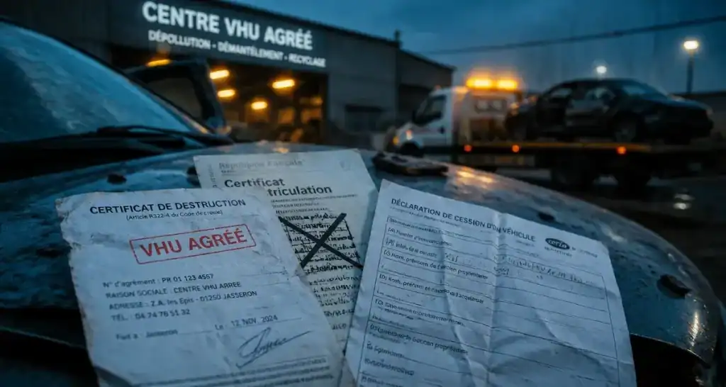 Reprise d'une voiture à la casse VHU agréé : dossier Cerfa et certificat de destruction